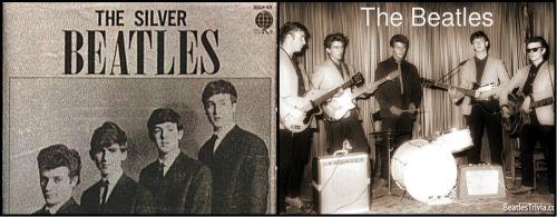 The Silver Beatles, on the left. The Beatles with Sutcliffe, on the right.